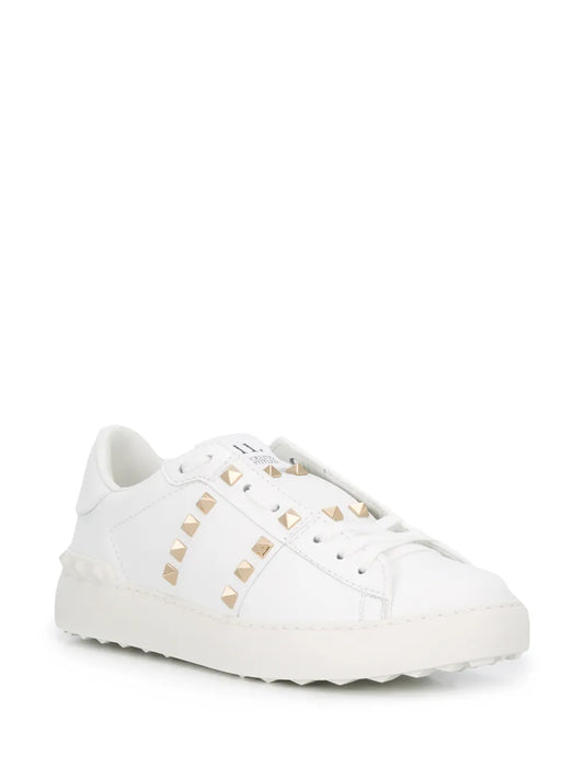 Valentino Garavani White In Calfskin Leather With Gold Tonal Studs Sneakers