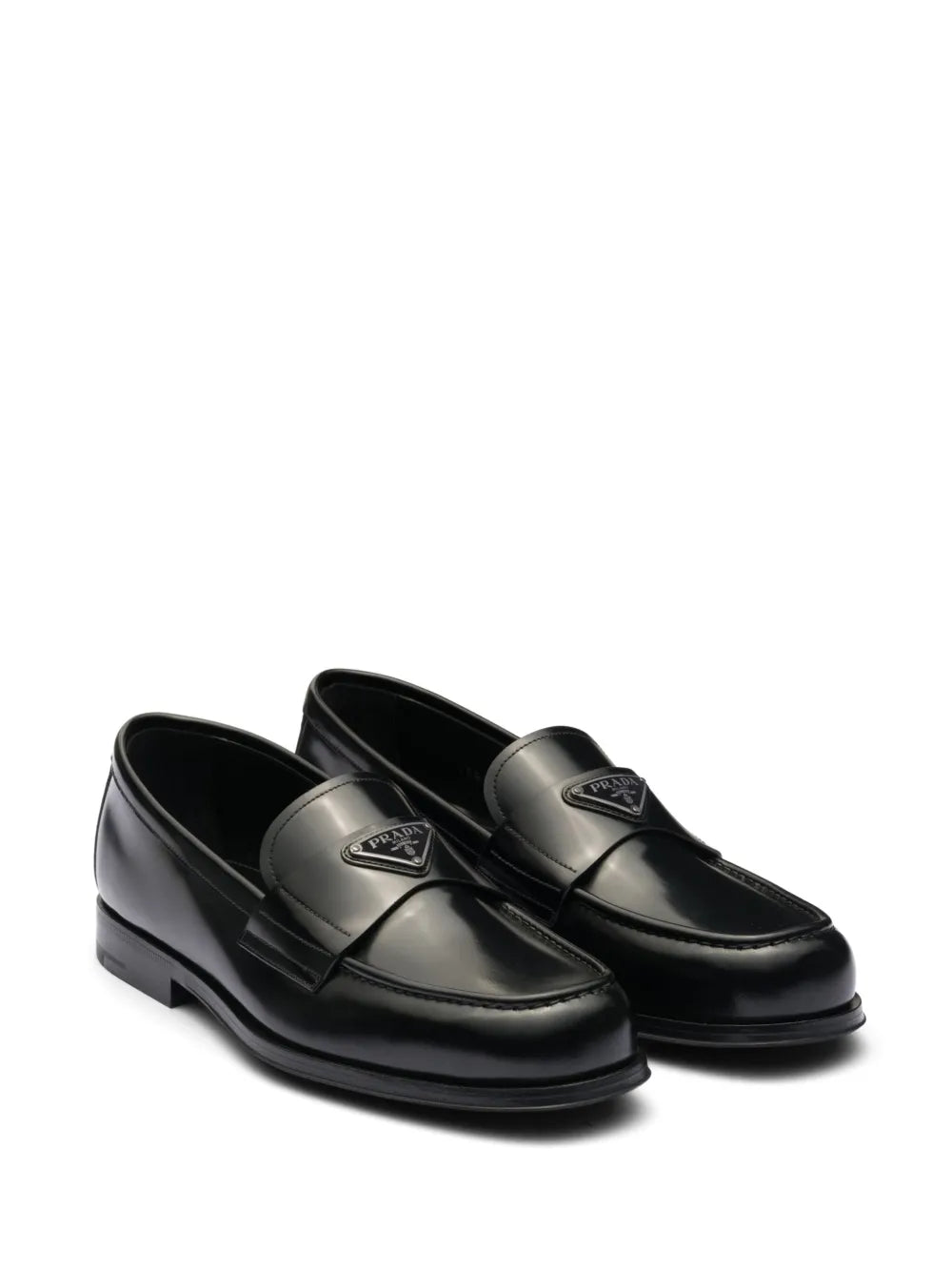 PRADA Black triangle logo brushed leather loafers