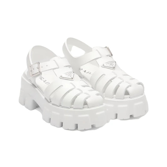 PRADA Monolith Roman White Sandals