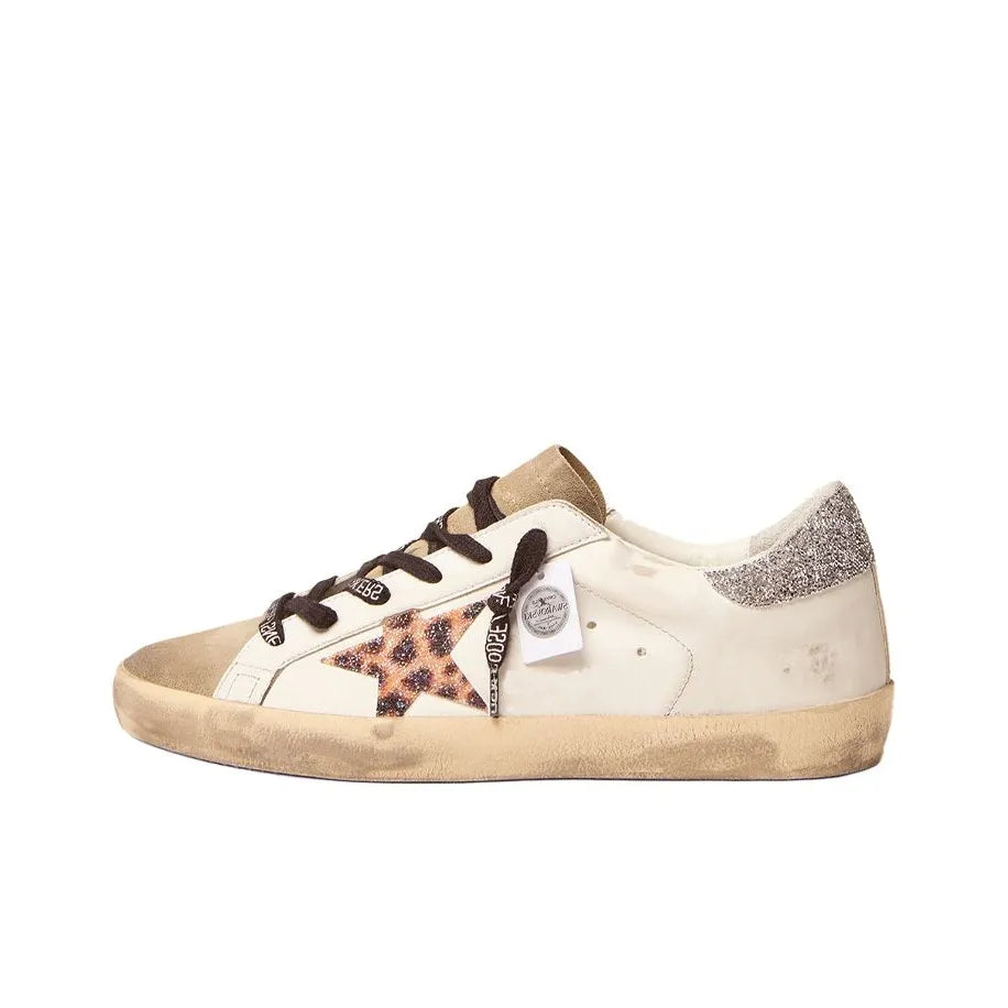 Golden Goose Super Star Black Glitter Star and Leopard tab heel Sneakers