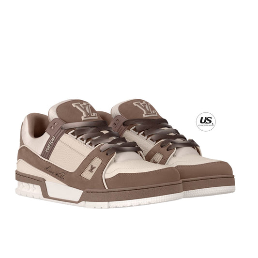 Louis Vuitton LV Trainers Nubuck Grained Calf Leather Taupe Brown Sneaker