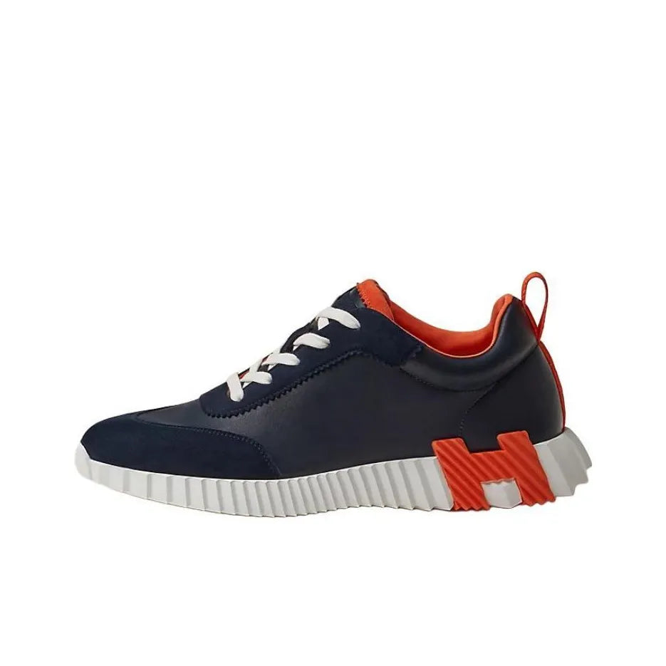 Hermès Bouncing Bleu Marine Orange Leather Sneakers