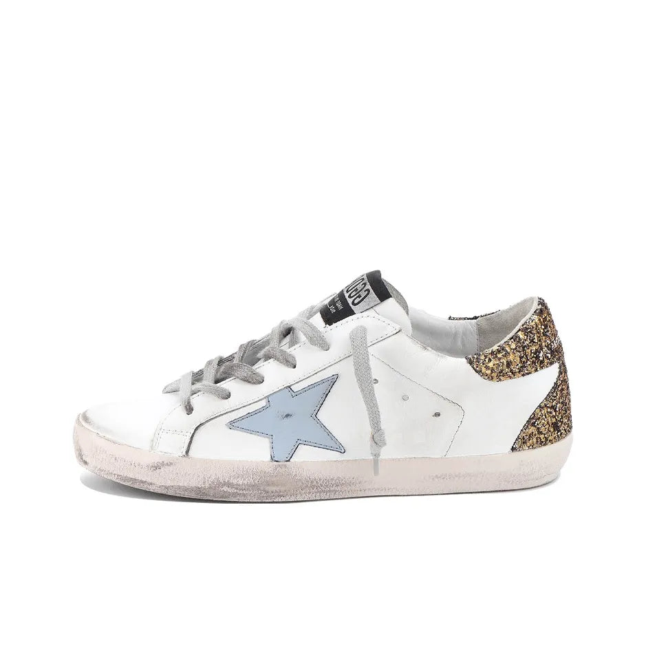 Golden Goose Super Star Nappa Blue Star and Gold Glitter tab heel Sneakers