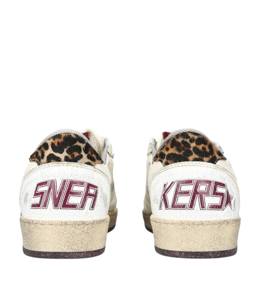 Golden Goose Ball Star white leather leopard print pony skin star and matching heel tab