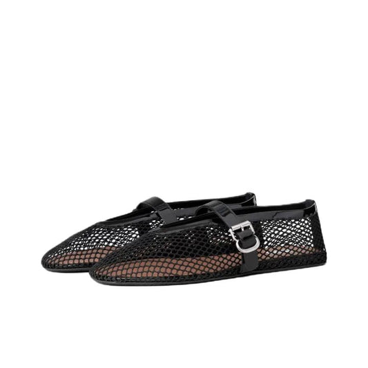 Alaia Fishnet Ballet Flats Black in Crystal Mesh