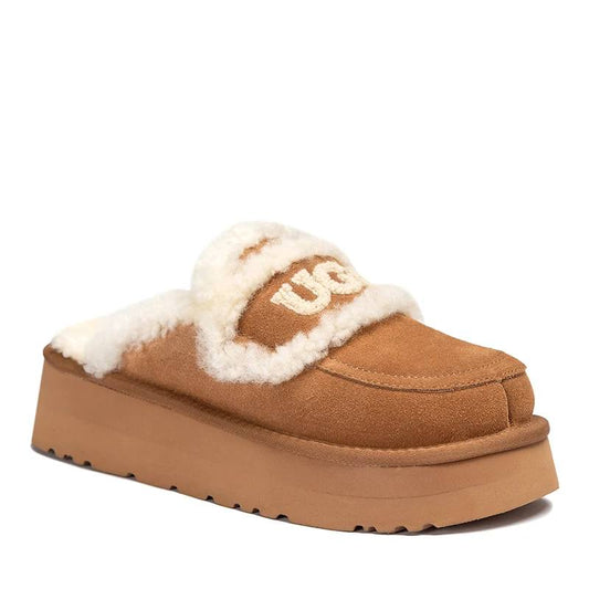 UGG Violet Slipper chestnut suede with cream shearling trim