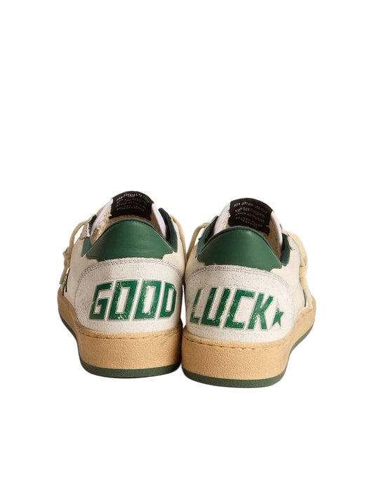 Golden Goose Ball Star Wishes in white nappa leather with green leather star and heel tab