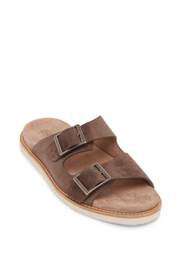 BRUNELLO CUCINELLI Suede Double-Strap Sandals Brown