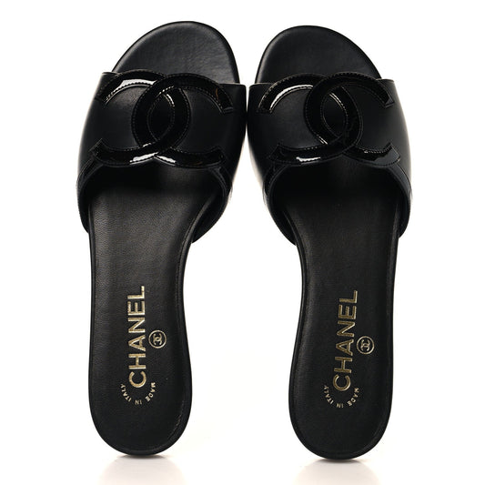 Chanel Lambskin CC Cutout Sandal Mules Black
