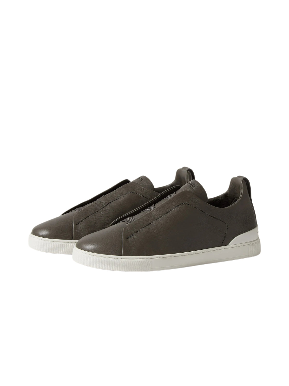 Zegna Dark Taupe olive leather Triple Stitch SECONDSKIN Sneakers