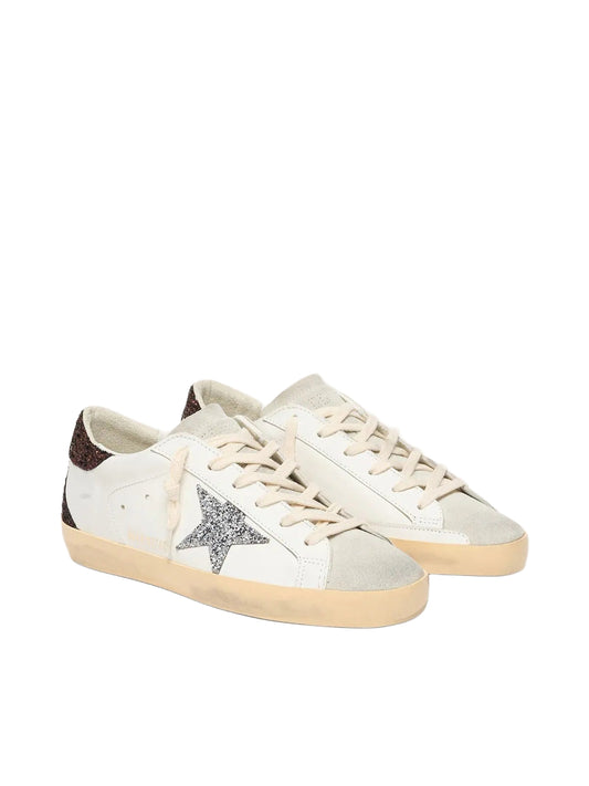 Golden Goose Super-Star with sliver glitter star and brown heel tab Sneakers
