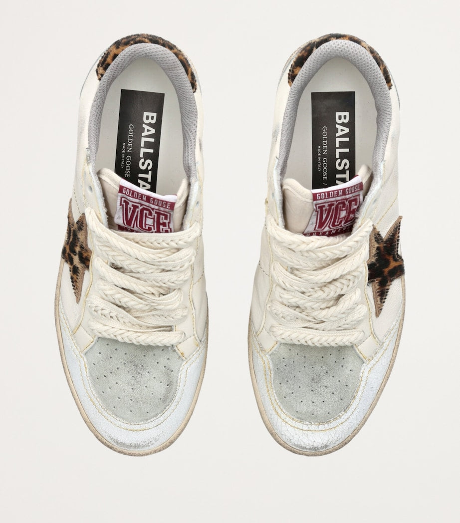 Golden Goose Ball Star white leather leopard print pony skin star and matching heel tab