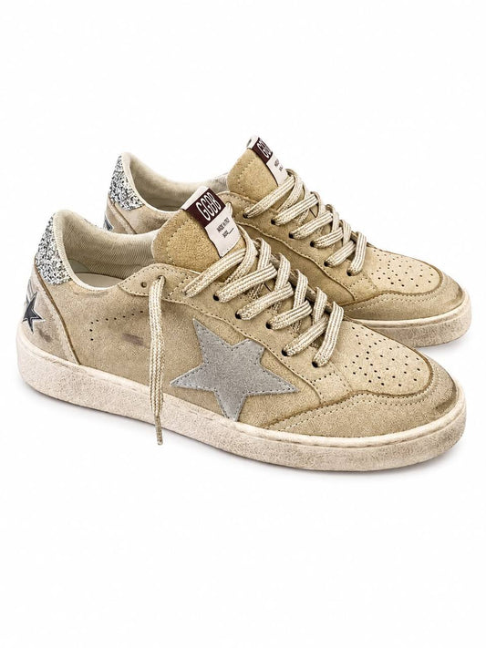 Golden Goose Ball Star natural suede and glitter finish
