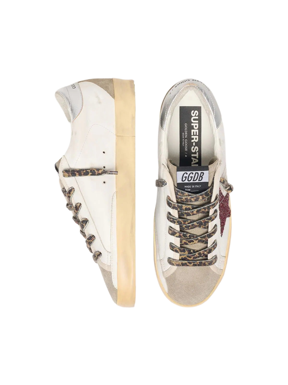 Golden Goose Super-Star with burgundy glitter star and silver heel tab