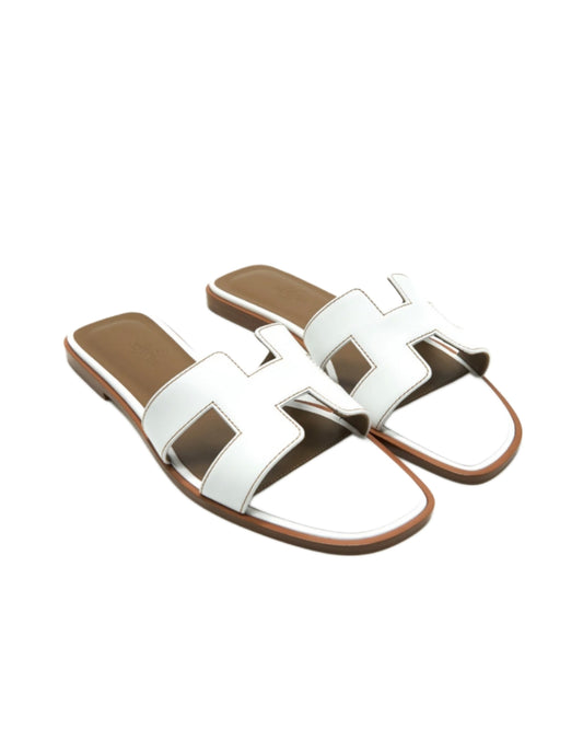 Hermès Oran Slides White and Brown