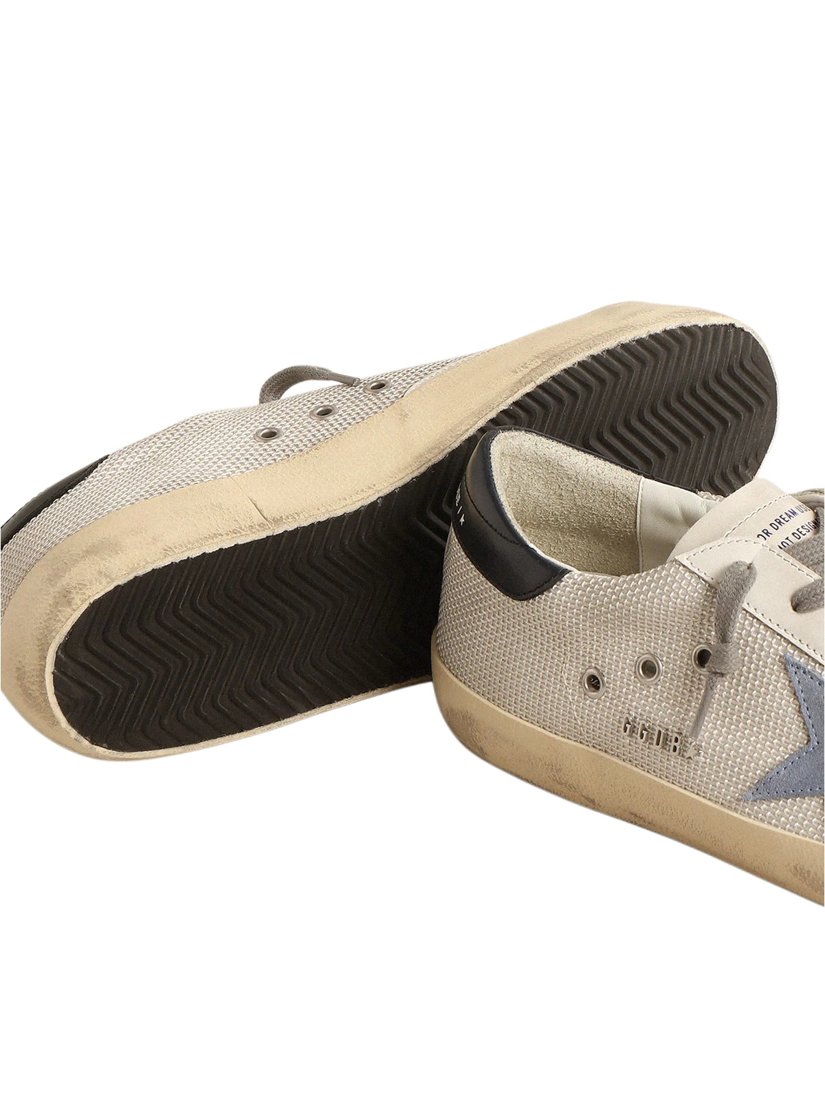 Golden Goose Super-Star in pale silver mesh with light blue suede star