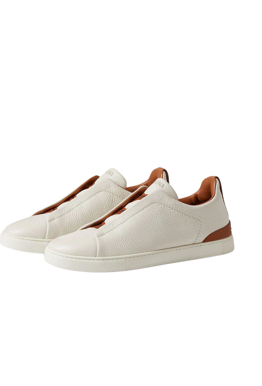 ZEGNA OFF WHITE DEERSKIN TRIPLE STITCHTM SNEAKERS