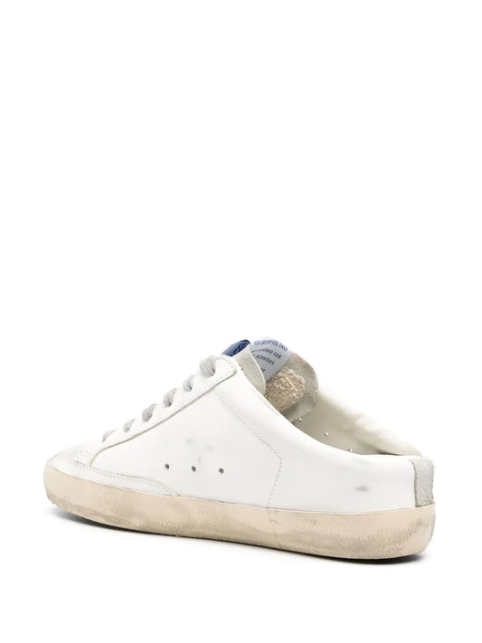 Golden Goose Super-Star Sabots in white leather with shearling lining and silver star