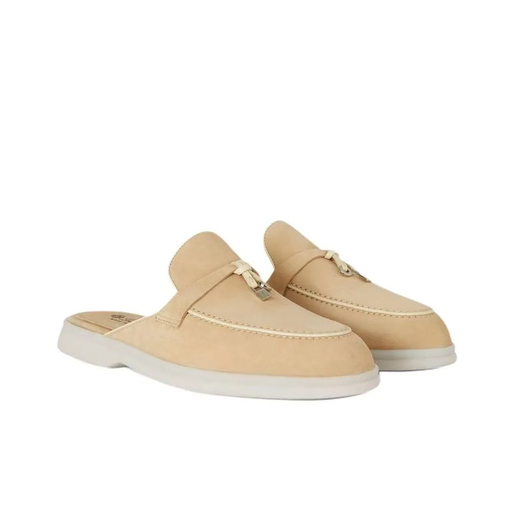 Loro Piana Suede Summer Beige Cut Mules
