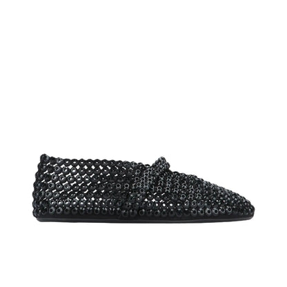 ALAïa Suede Glass-Embellished Ballet Black