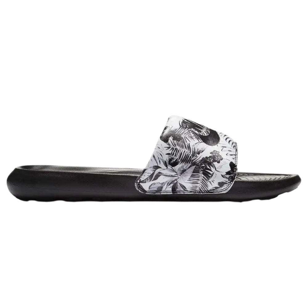 Nike Victori One Printed Slide featuring black white tropical floral