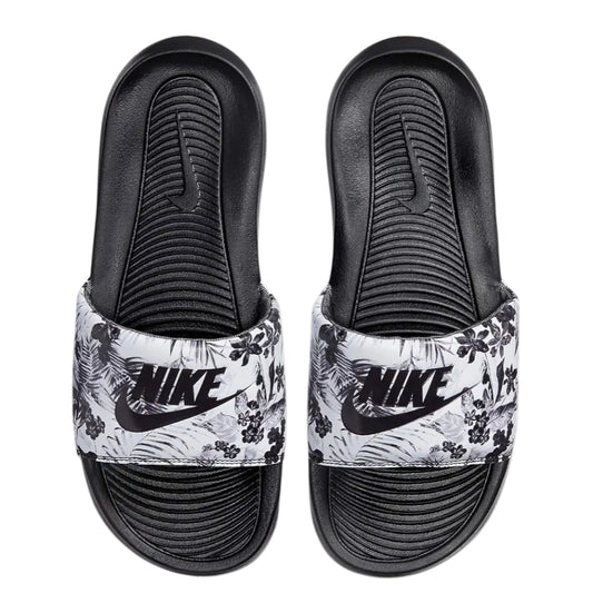 Nike Victori One Printed Slide featuring black white tropical floral