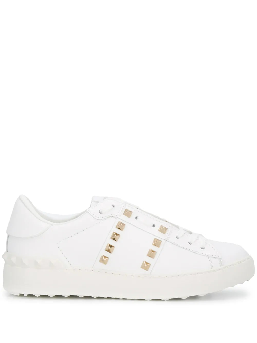 Valentino Garavani White In Calfskin Leather With Gold Tonal Studs Sneakers_Unique Store