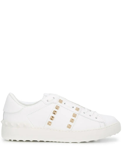 Valentino Garavani White In Calfskin Leather With Gold Tonal Studs Sneakers_Unique Store