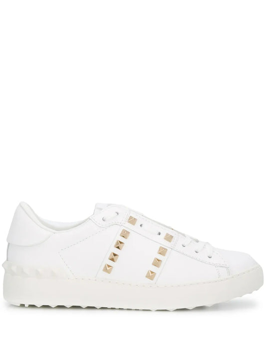 Valentino Garavani White In Calfskin Leather With Gold Tonal Studs Sneakers_Unique Store