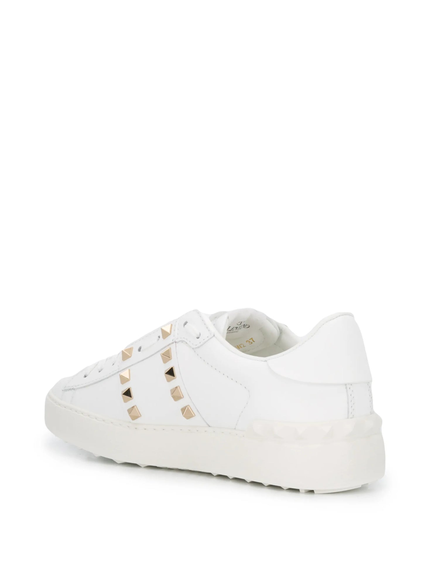 Valentino Garavani White In Calfskin Leather With Gold Tonal Studs Sneakers