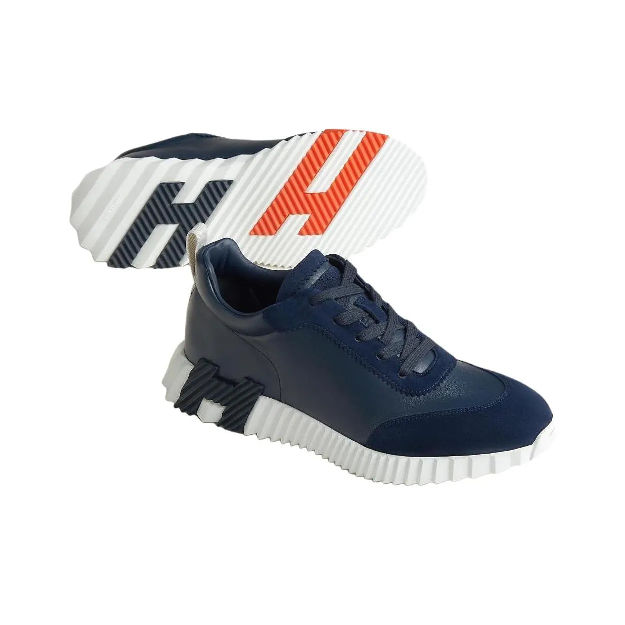 Hermès Bouncing Marine Blanc Leather Sneakers