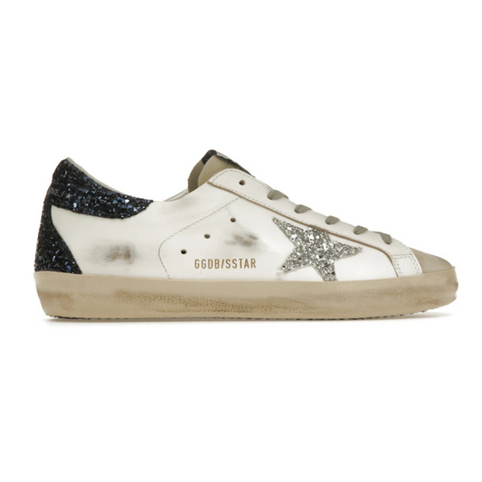Golden Goose Super Star with sliver glitter star and black heel tab sneakers_Unique Store