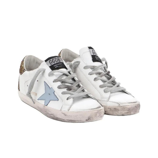 Golden Goose Super Star Nappa Blue Star and Gold Glitter tab heel Sneakers
