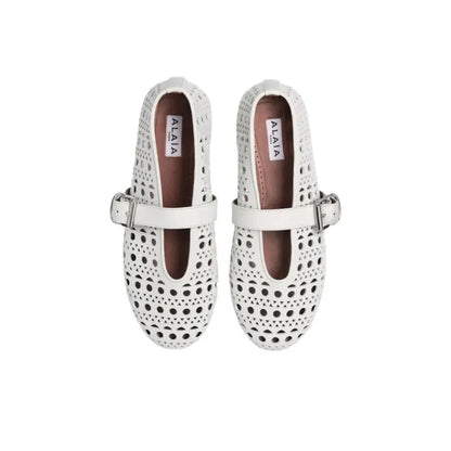 Alaia White Vienne Lambskin Ballerina Flats