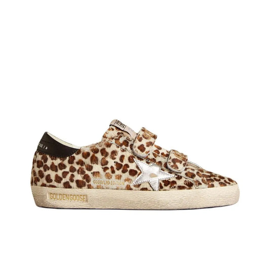 Golden Goose Super Star Leopard Sliver Star and Black tab heel Sneakers