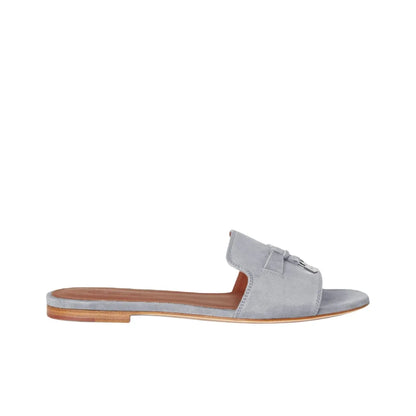 Loro Piana Summer Charms Light Gray Flat Mule_Unique Store