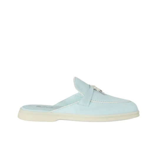 Loro Piana Suede Summer Light Blue Cut Mules_Unique Store