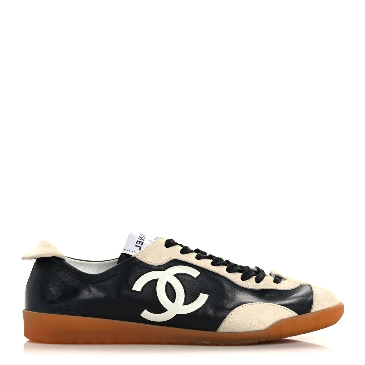 CHANEL Calfskin Embossed Suede Black White Sneakers