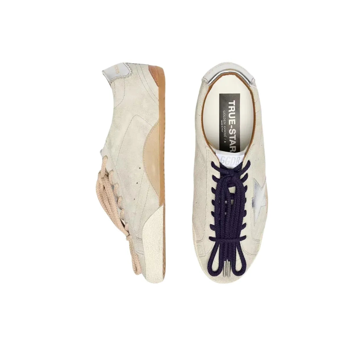 Golden Goose True Star Light Gray Sliver Star and tab heel Sneakers