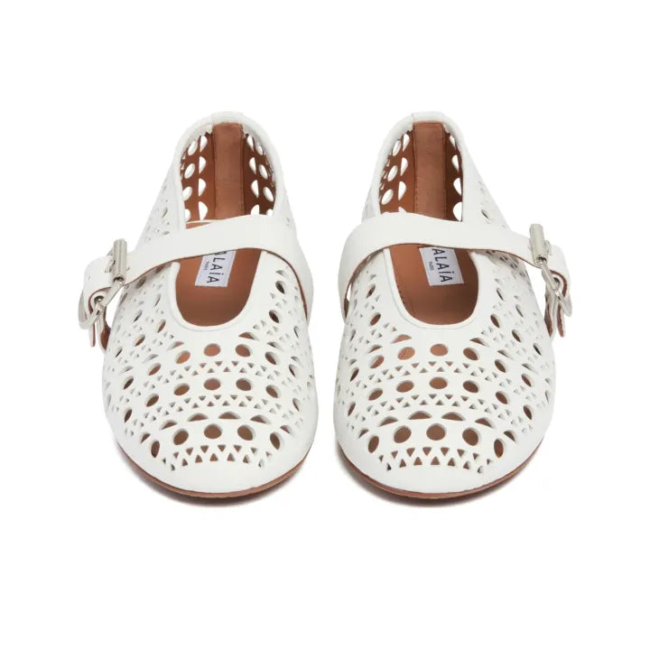 Alaia White Vienne Lambskin Ballerina Flats
