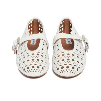 Alaia White Vienne Lambskin Ballerina Flats