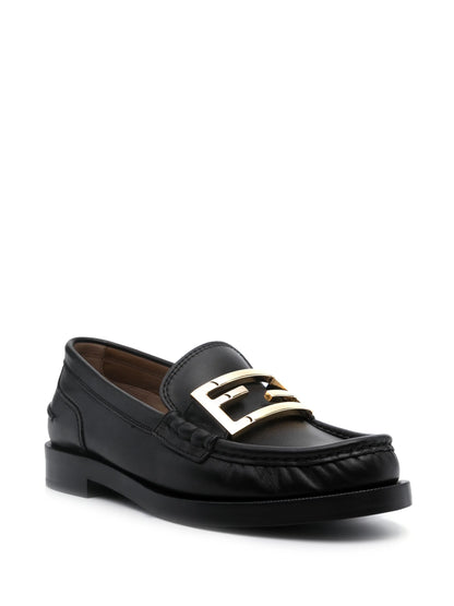 FENDI FF logo-plaque Black leather loafers