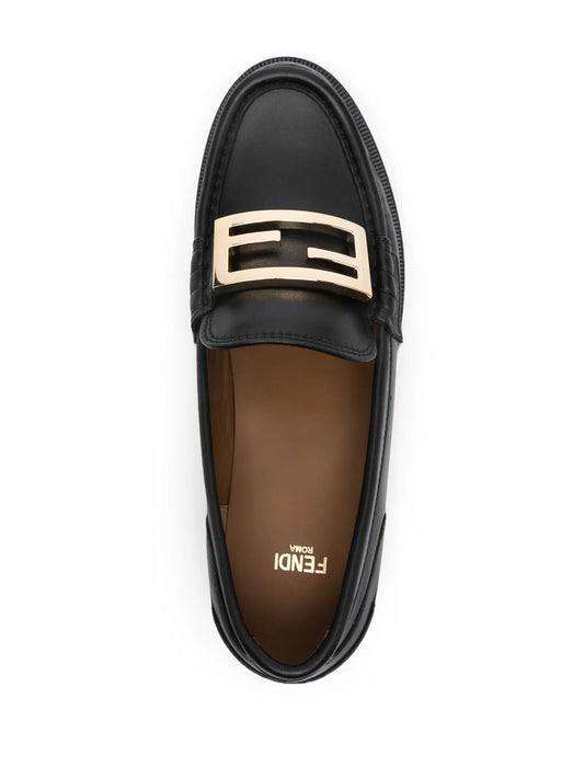 FENDI FF logo-plaque Black leather loafers
