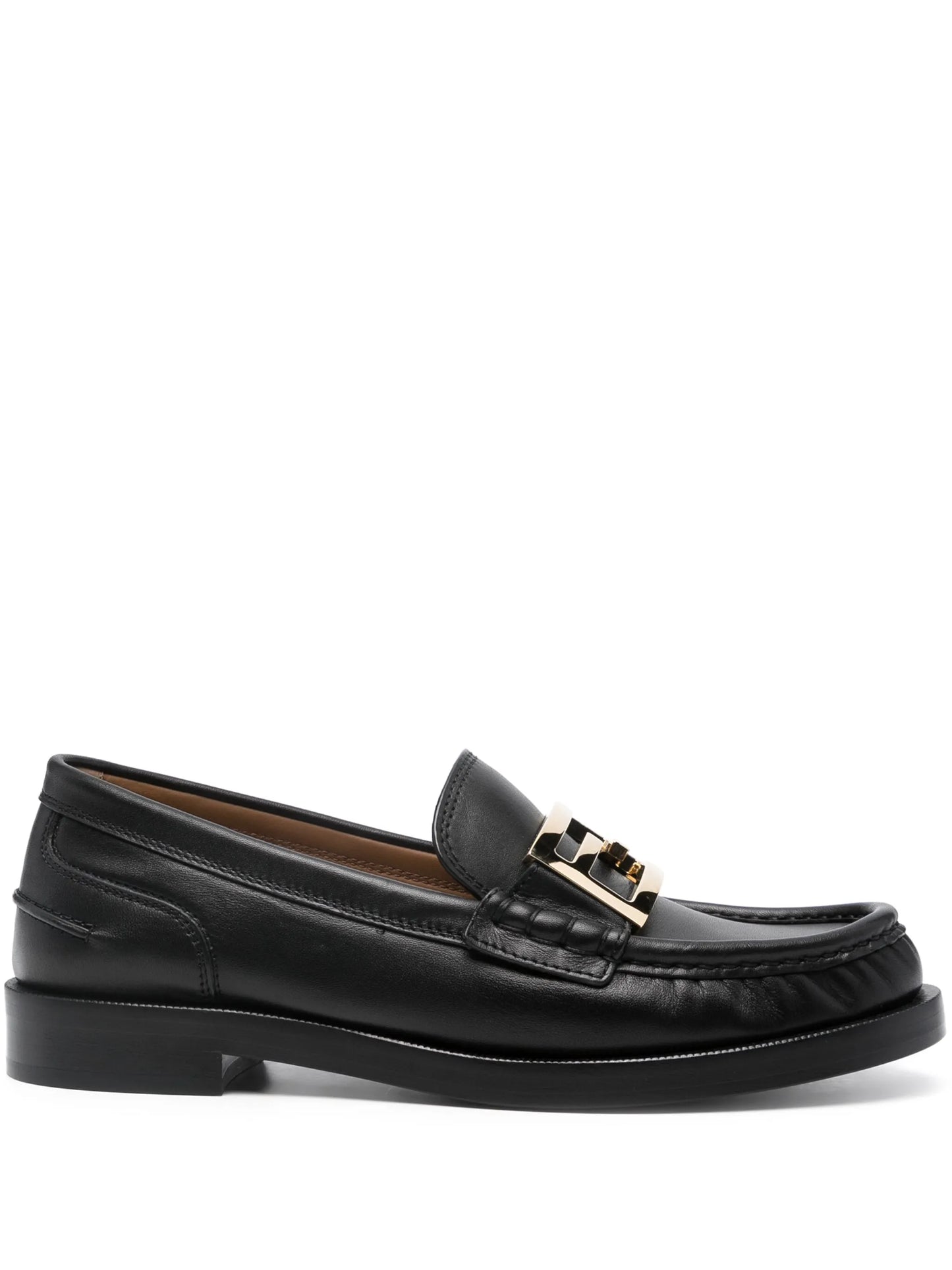 FENDI FF logo-plaque Black leather loafers_Unique Store