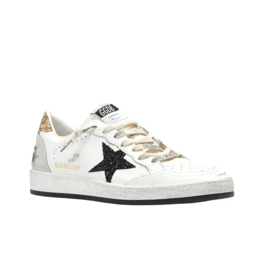 Golden Goose Ball Star White Black Glilter Star and Gold Glitter tab heel Sneakers