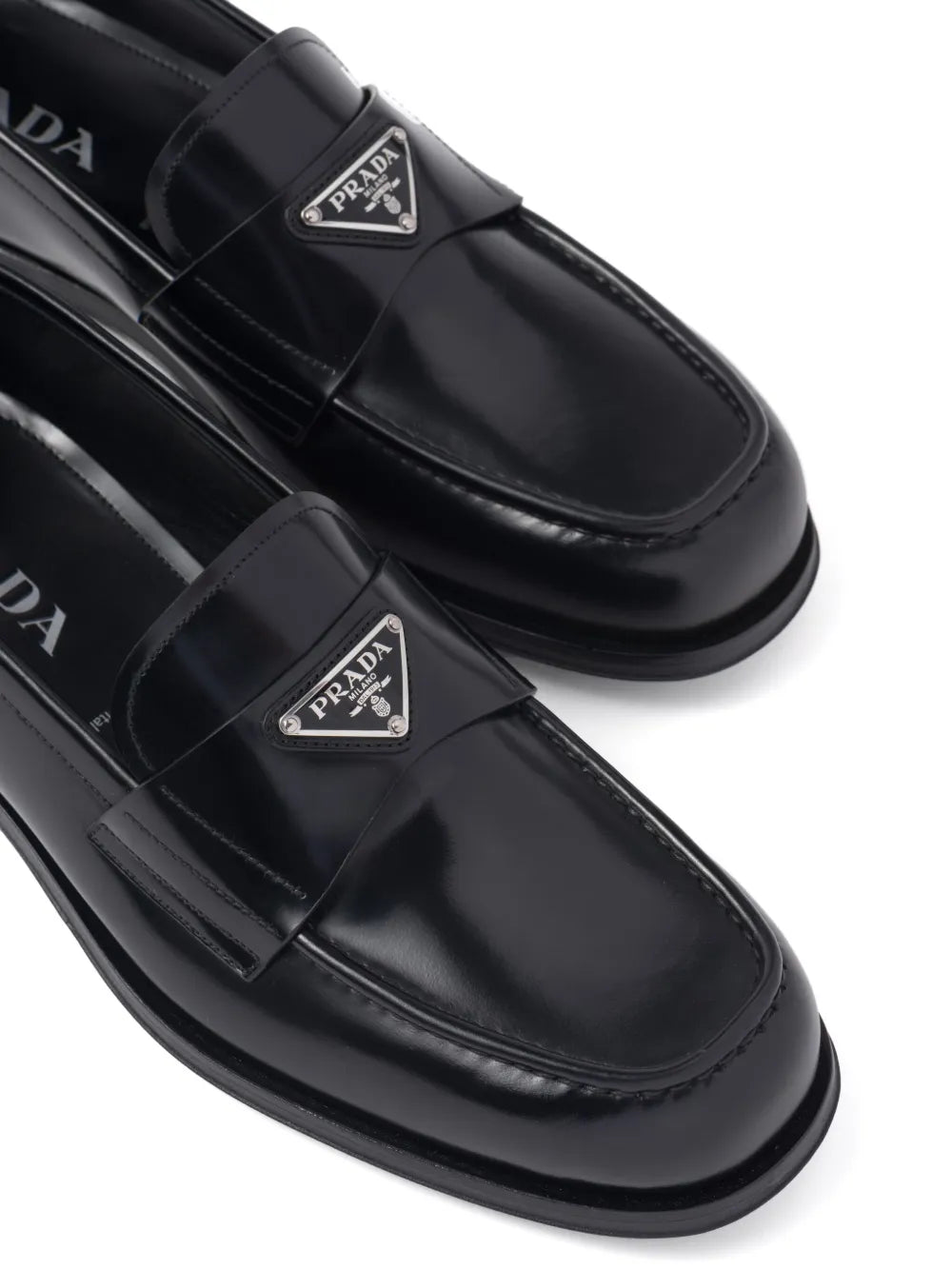 PRADA Black triangle logo brushed leather loafers