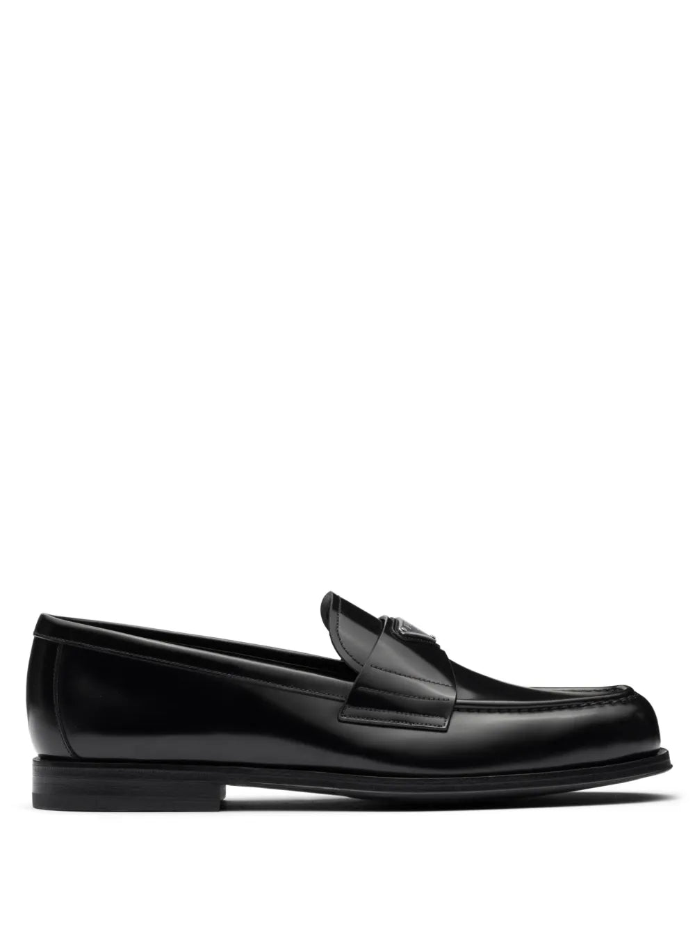 PRADA Black triangle logo brushed leather loafers_Unique Store