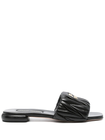 Miu Miu matelassé Black leather sandals_Unique Store