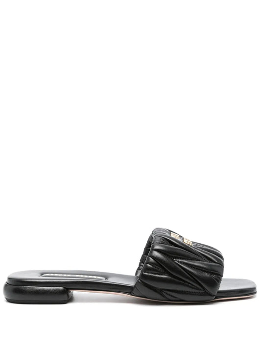 Miu Miu matelassé Black leather sandals_Unique Store