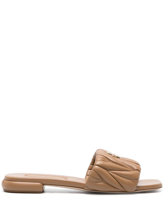 Miu Miu matelassé Beige leather sandals_Unique Store